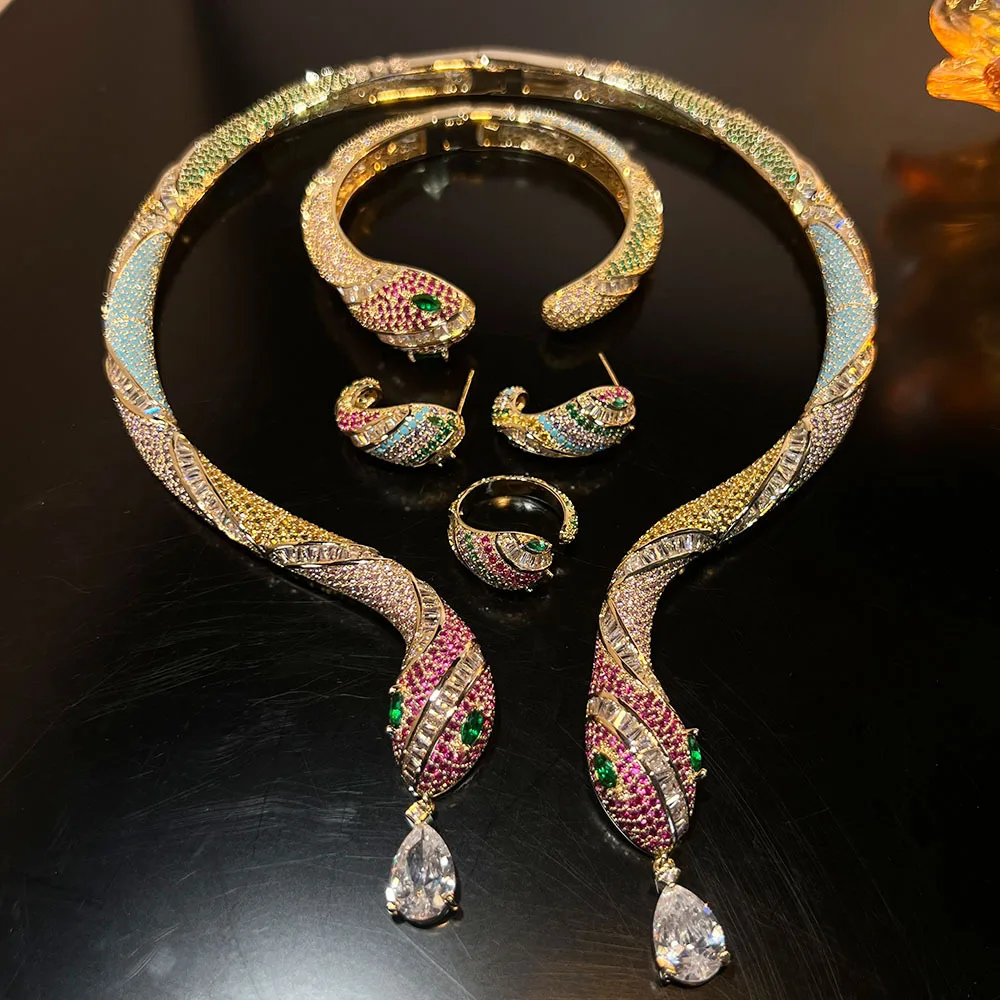 

Vintage Jewelry Set snake chocker Necklace Earrings bracelet Ring for Women's Wedding party Accessories zircon
