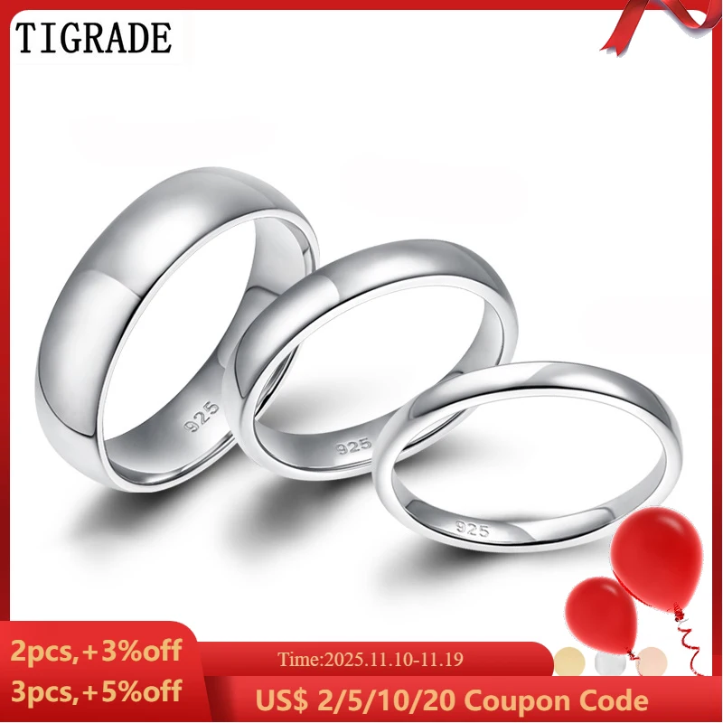 Tigrade 2/4/6 مللي متر النساء الفضة خاتم عالية مصقول خاتم الزواج 925 فضة خواتم بسيطة الخطوبة باجي الإناث مجوهرات