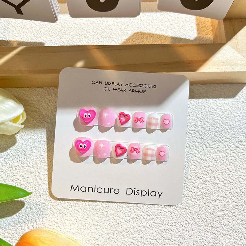 Flower Children False Nails Rabbit Full Cover Nail Art Tips Cartoon Fake Nails Short Square Shaped Nail Supplies