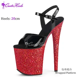 20CM/8 pollici sandali da Pole Dance da donna nuovissimi tacchi alti Sexy piattaforma glitter nero Pat scarpe da festa superiori femminili