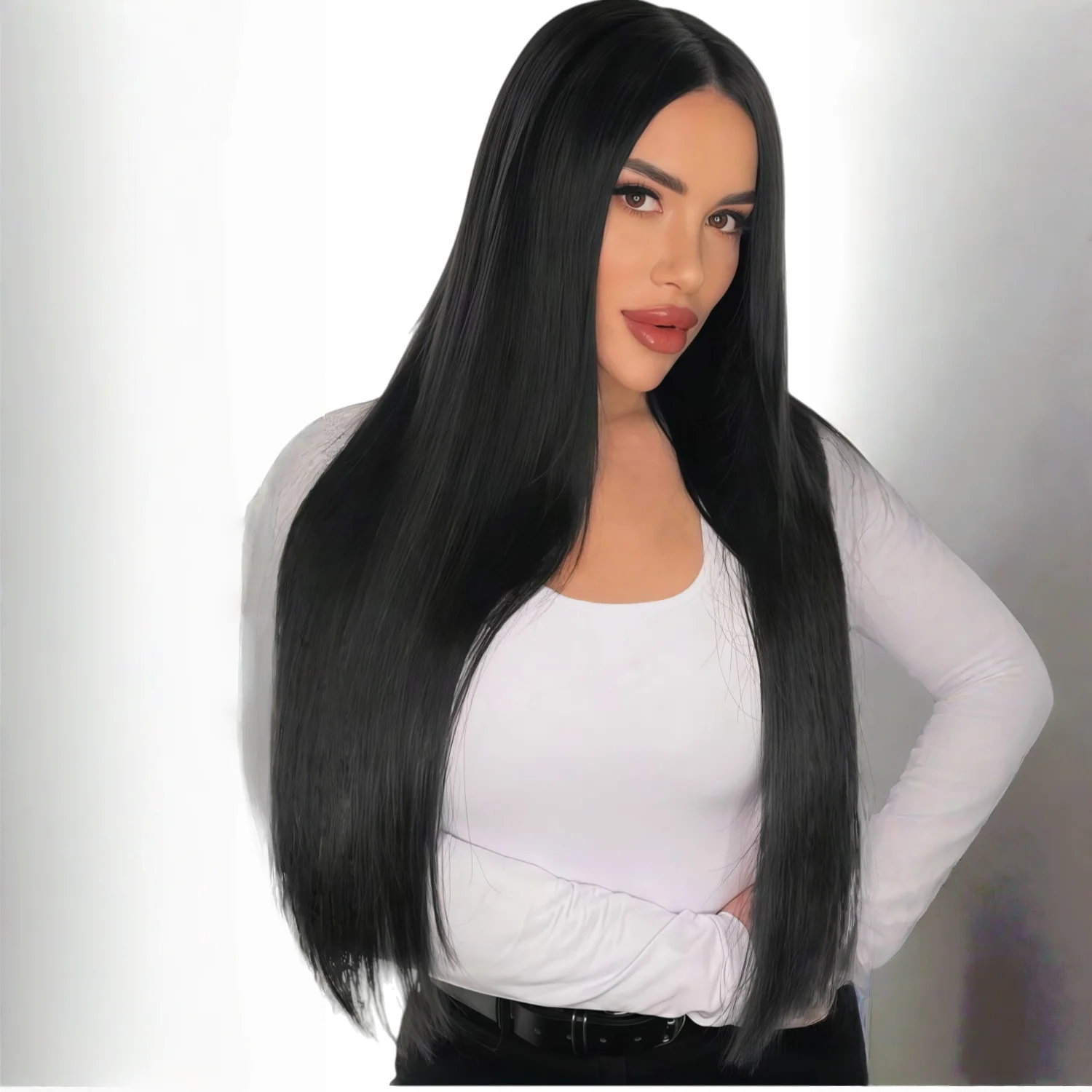 Ladies' Long Straight Black Synthetic Wig Heat-Resistant Fiber, Role-Playing, Carnival, St. Patrick's Day, Back-to-School Season image 5