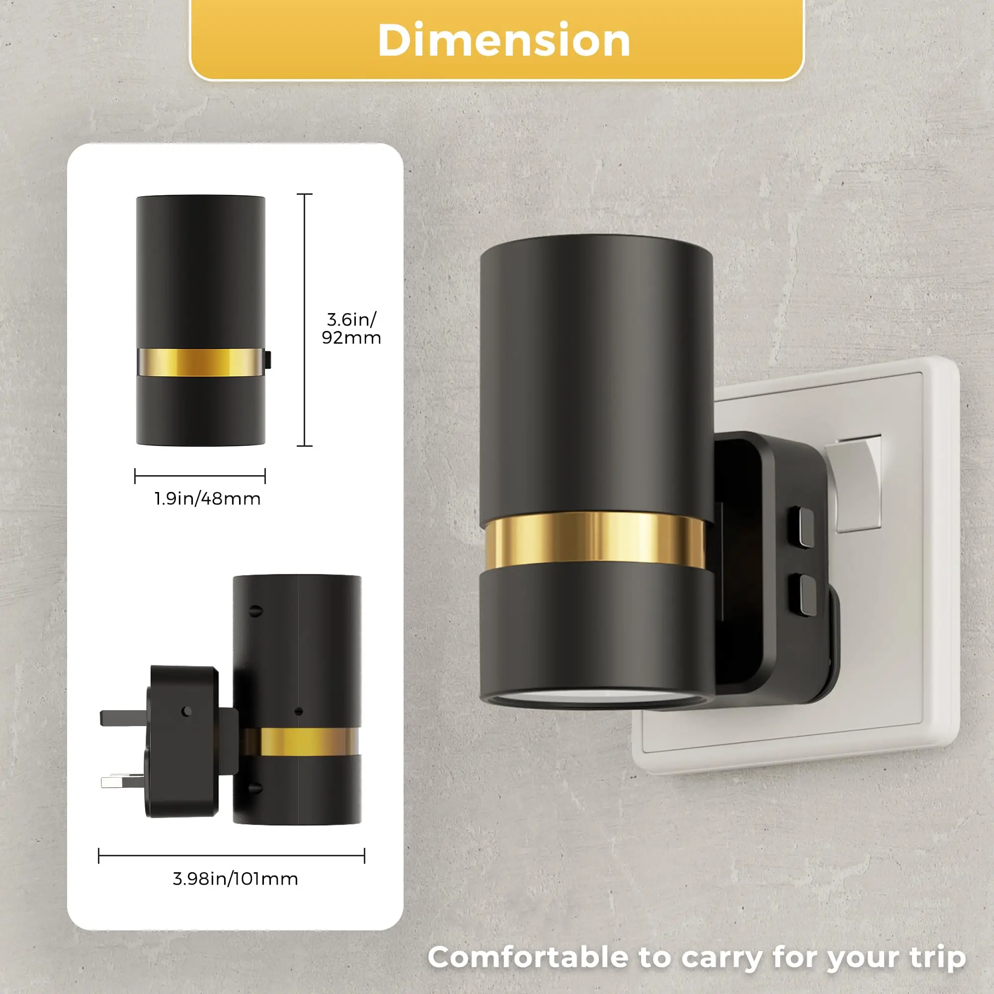 ضوء ليلي، ضوء ليلي قابل للتوصيل مع مستشعر من الغسق إلى الفجر، درجة حرارة اللون قابلة للتعديل (العنبر/3000K/5000K)، 5 مستويات سطوع