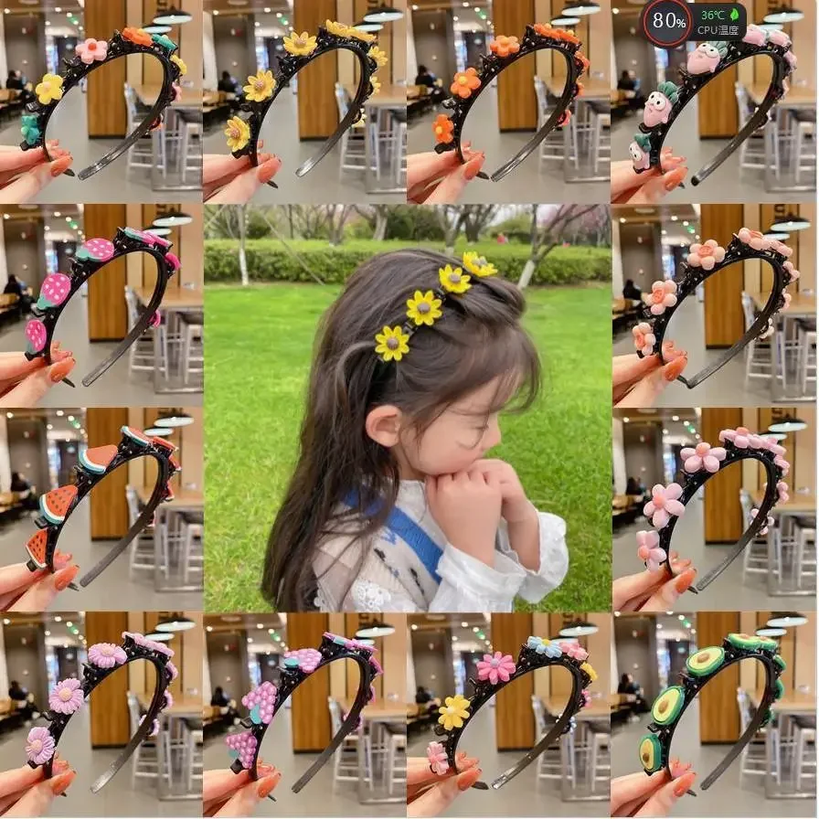 Hair Band Children\'s Flower Headband Bangs Clip Braided Hair Band Hairpin Pressure Princess Cute Hair Clamp with Tooth Anti-skid