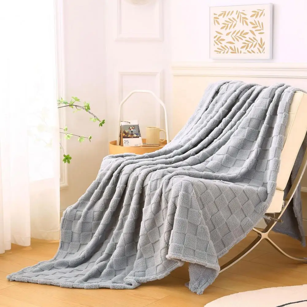 Relaxation Loft Blankets Cozy Double-sided Plush Flannel Blanket with 3d Checkered Texture for Office Home Travel for Bed