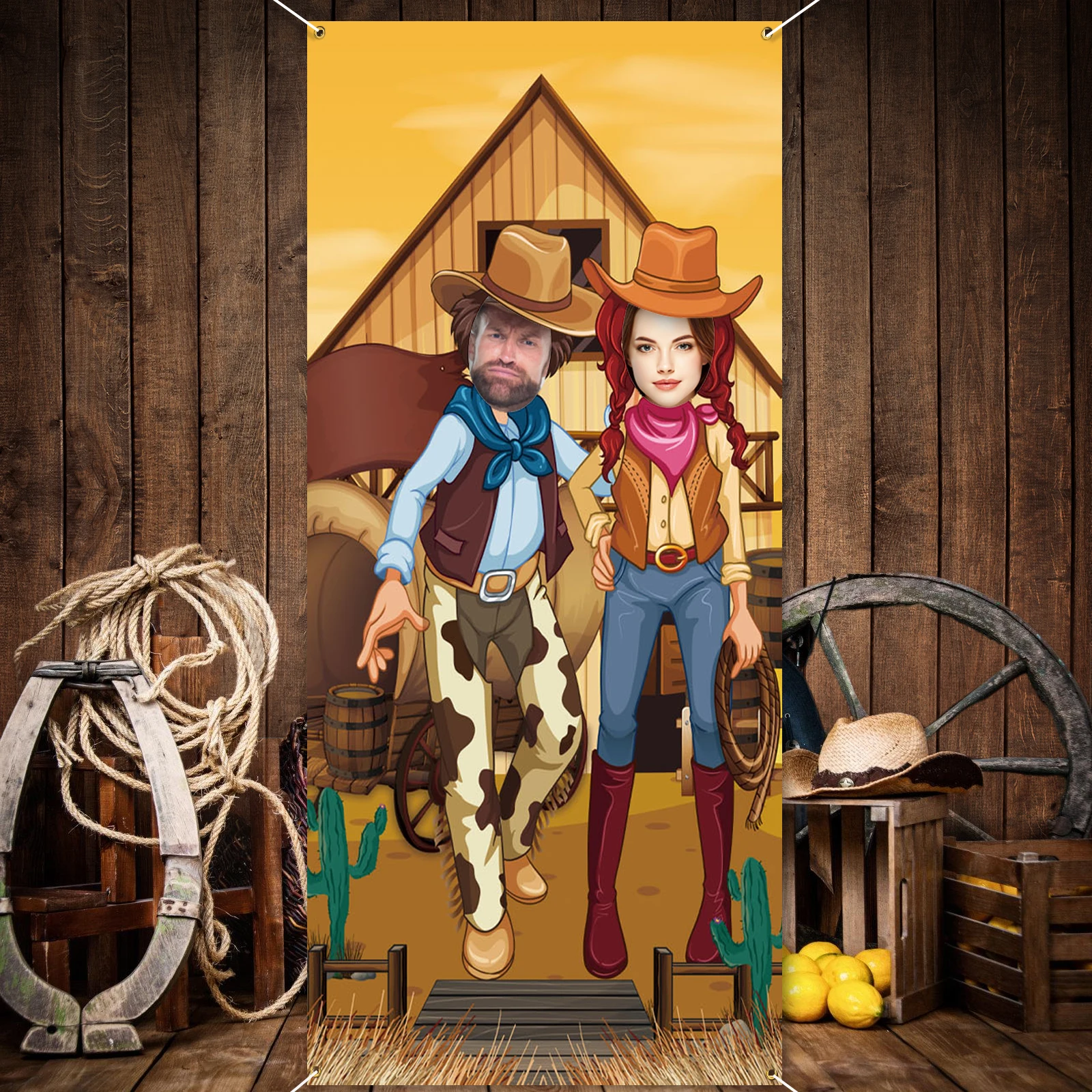 1Pc Western Cowboy Party Decorations Photo Props Western Themed Banner Background for Funny Western Cowboy Party Supplies