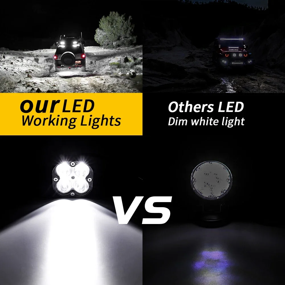 4개 작업등 LED 자동차 전면 안개등 12V 24V 트럭 SUV 4X4 4WD 엔지니어링 헤드라이트 오프로드 LED 사각 헤드램프 9-80V