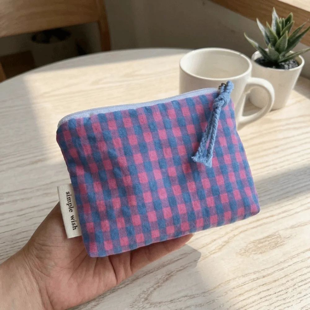 Plaid Striped Makeup Bag Large Capacity Portable Mini Cosmetic Pouch Multi-functional with Zipper Cosmetics Organizer Travel