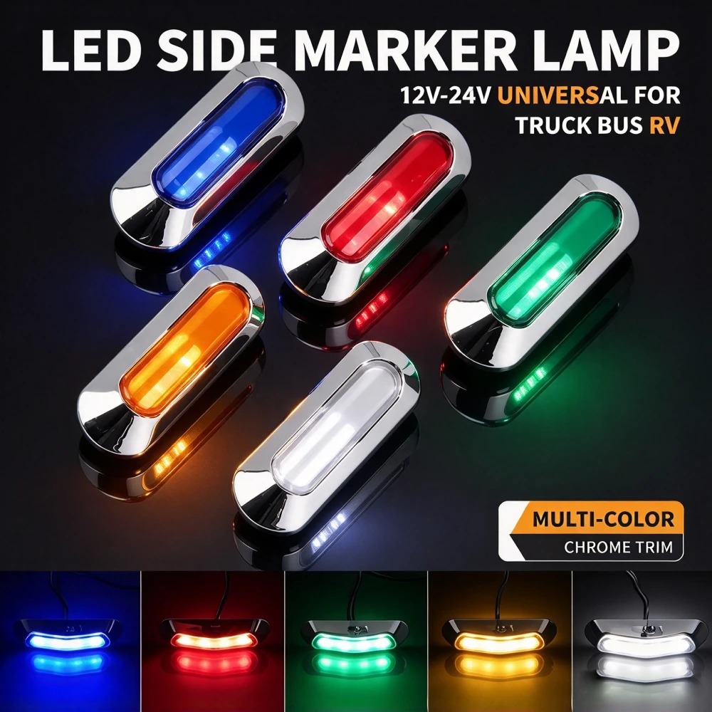 10Pcs Truck Side Marker LED Light Chrome 12V 24V Side Position Lights For Trailers Clearance Lights Caravan Exterior Car Lights