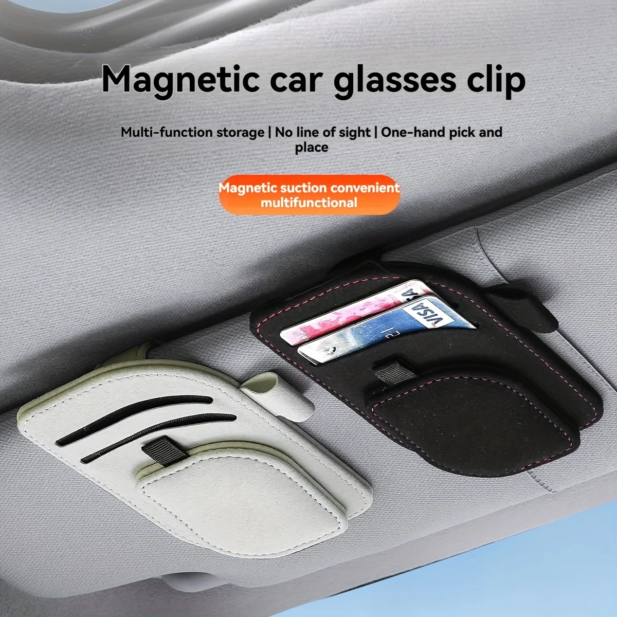 

Magnetic Car Glasses Holder & Card Organizer - One-Hand Clip-Detach Fashion Glasses Case with Hands-Free Access to Lighter-like