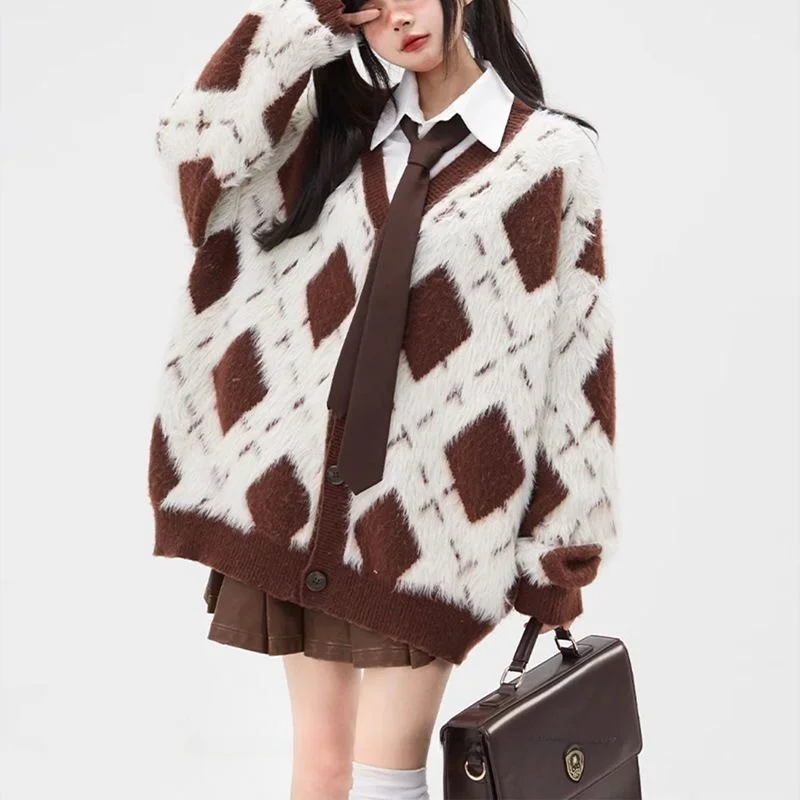 

American Sle V-Ne Open Cardigan Knitted Loose Casual Couples Sweater Soft Polyester Long Sve Autumn Winter Men Women