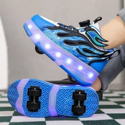 Roller Sneakers para meninos e meninas, Sapatos casuais de skate, Calçado iluminado, 4 rodas, carga USB, esporte, academia, crianças