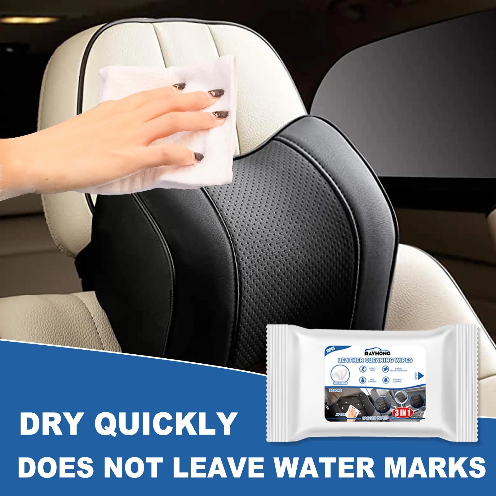 Car Cleaning Wet Wipe Practical Multifunctional Design Leather Seat Shoes Wheel Wipes Disposable 3in1 Portable Easy To Use