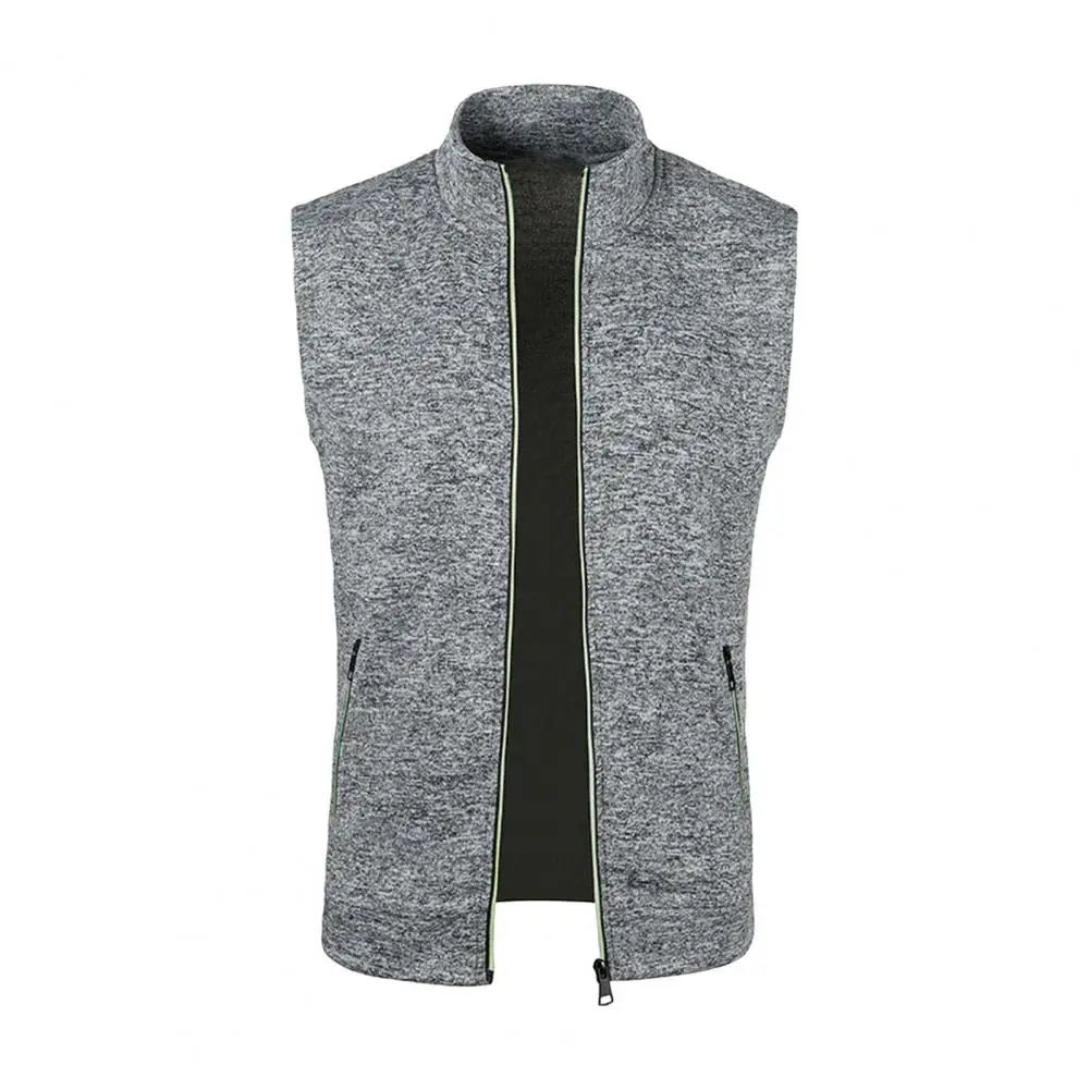 

Men Vest Coat Stand Collar Sleeveless Zipper Placket Waistcoat With Pockets Solid Color Slim Fit Outwear