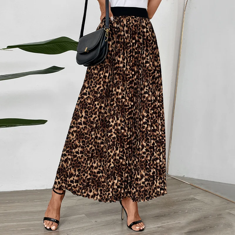American European 2025 Spring Autumn New Fashion Women's Leopard Casual Trendy Elegant Ankle Length A-line Skirts Female Clothes