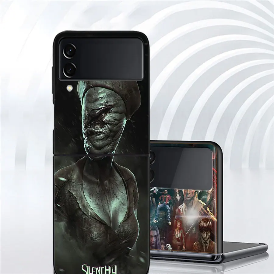 Games S-Silent Hill Phone For Samsung Galaxy Z Flip 5 4 3 5G Case Luxury Cover Z Flip 6 5G Black Cases Shell PC Fundas Shockproo