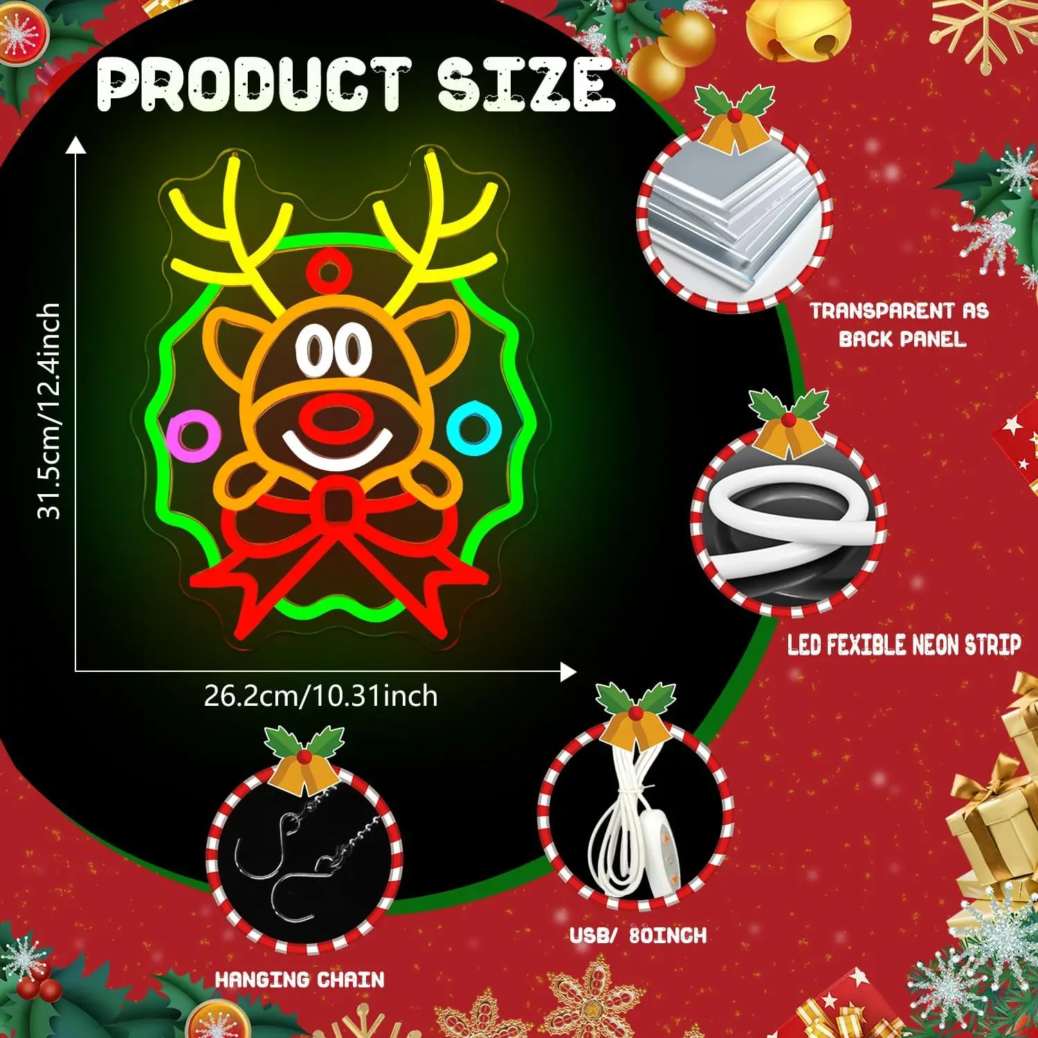 عيد الميلاد النيون تسجيل USB عكس الضوء إكليل الأيائل Led ضوء النيون لغرفة النوم مهرجان عيد الميلاد حفلة نافذة المنزل جدار الفن الديكور هدية