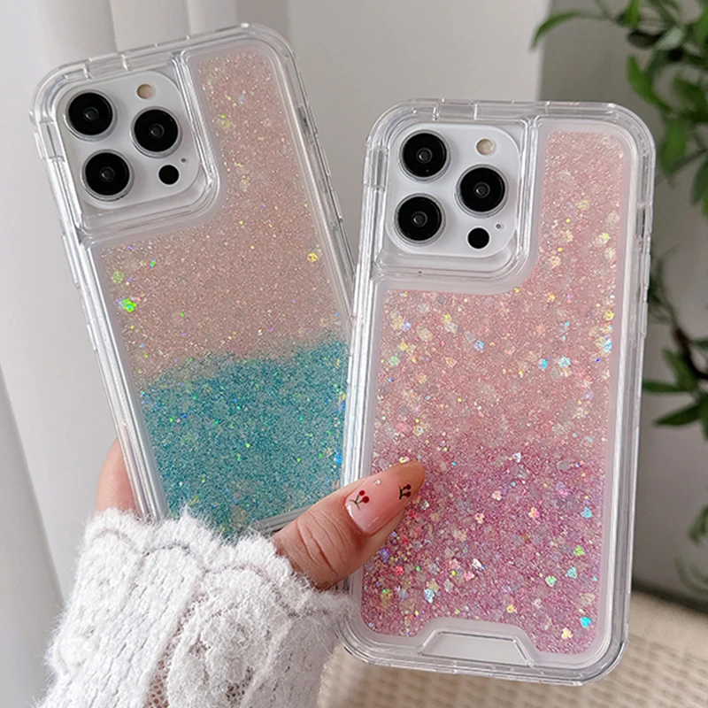 Luxury Glitter Quakeproof Case For iPhone 16 ProMax 15 Plus 14 Pro 13 MINI 12 11 11ProMax X XR XS Max Cover