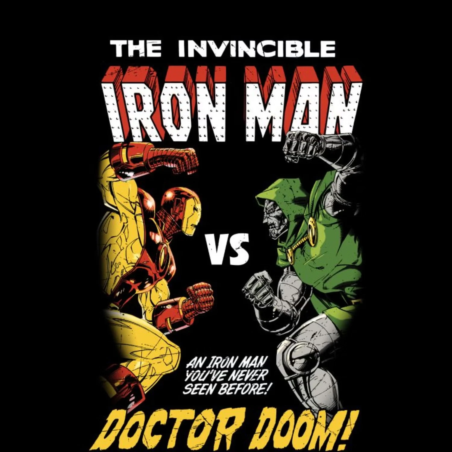 Camiseta Negra con Gráfico de Cómic de Marvel, Iron Man Invencible vs. Doctor Doom, Verano 2026, Algodón, Manga Corta, Anime, Batalla, para Hombre
