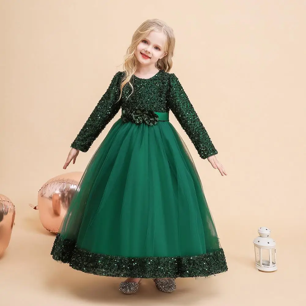 

Вечерние платья для девочек от 4 до 14 лет, детский костюм с длинными рукавами и блестками, рождественское свадебное платье, детское платье принцессы для девочек