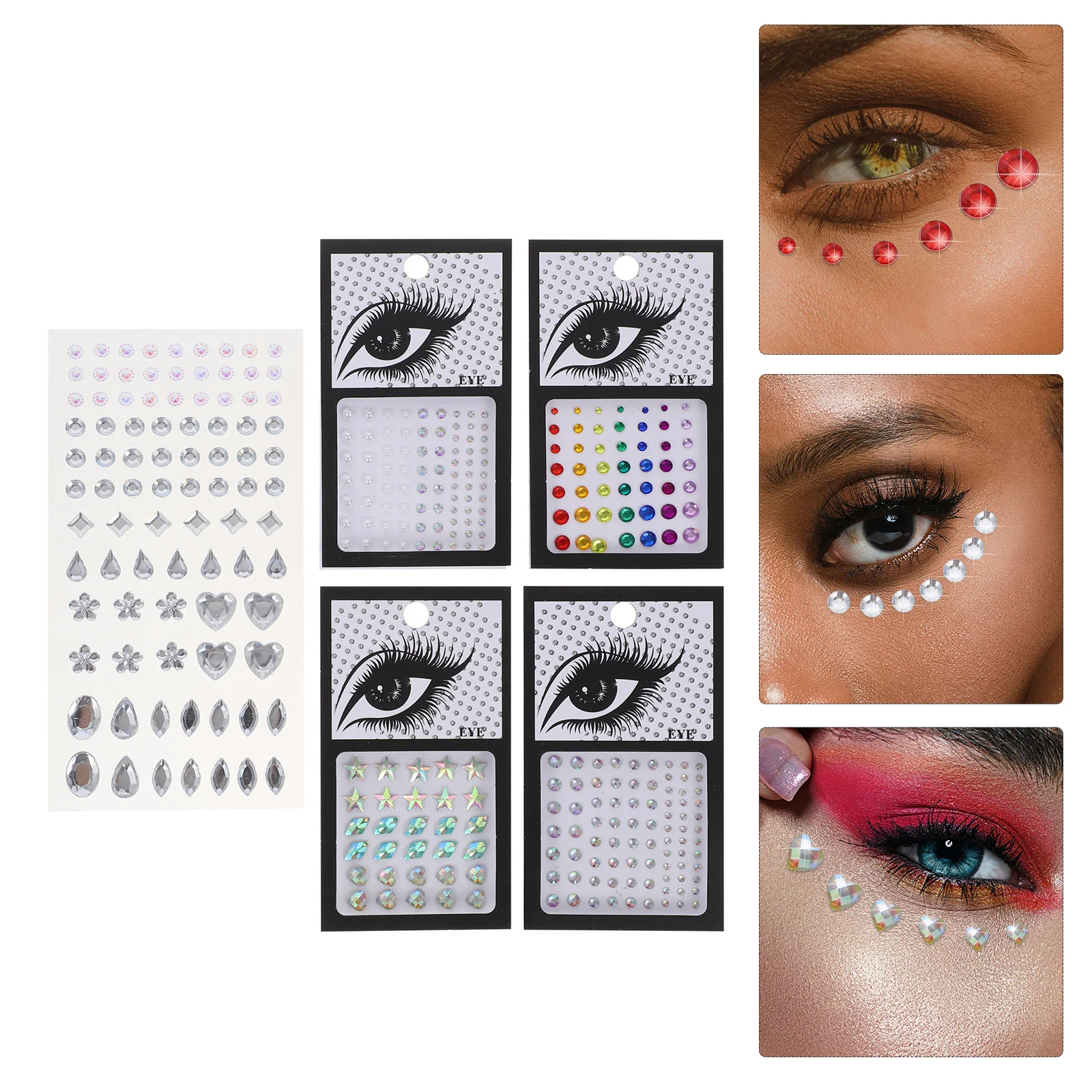 5 Sheets Gems Rhinestone Face Stickers Shiny Makeup Jewels for Women Party Festival Facial Decors Eye Body Decorations