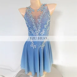 LIUHUO Ice Dance Figure Skating Dress Women Girl Teen Customize Costume Performance Competition Leotard Roller Blue Children