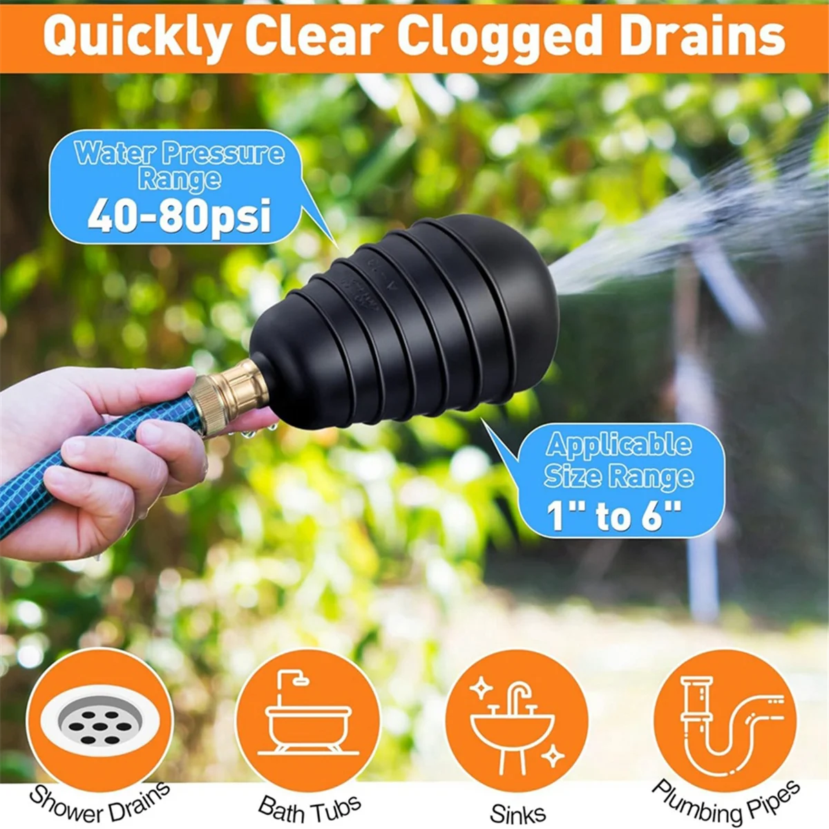 DQ2G Drain Bladder Kit,3 PCS Drain Cleaning Bladders Fits 1 to 6 Drain Pipe, Unclogs Stubborn Blockages in Main Drain & Sewer