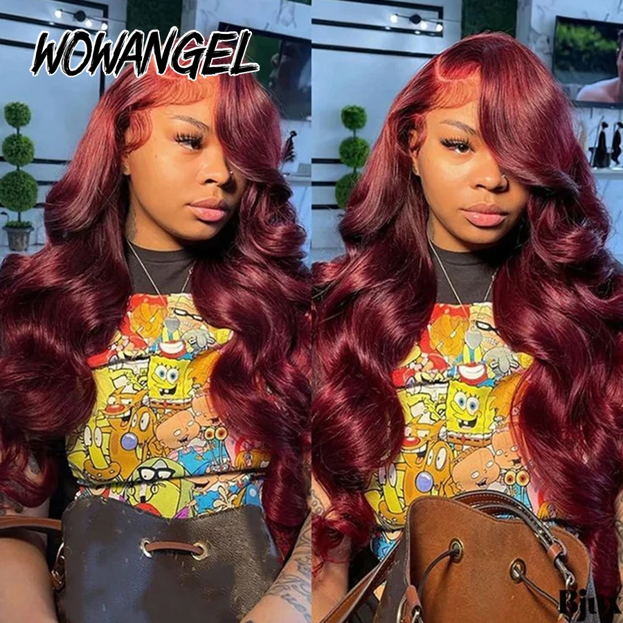 99j بورجوندي الدانتيل الجبهة خصلات الشعر المستعار الإنسان الجسم موجة قبل قطعها 13x6 HD الدانتيل الباروكات الأمامية الأحمر اللون الشعر البرازيلي للنساء #4