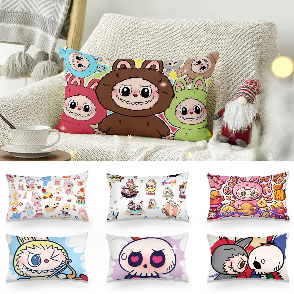 Hot Cartoon Cute LABUBU 2 Double-sided Printing Rectangle Pillow Case Bedside Pillowcase Sofa Cushion Cover Room Home Decoration