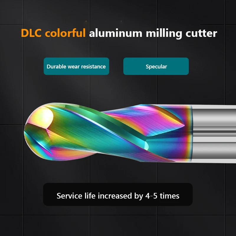 Ball End Mill HRC55 2 Flute DLC Aluminum Cutter Tools R0.5 6mm Carbide CNC Milling For Aluminum, Copper and Acrylic Router Bit