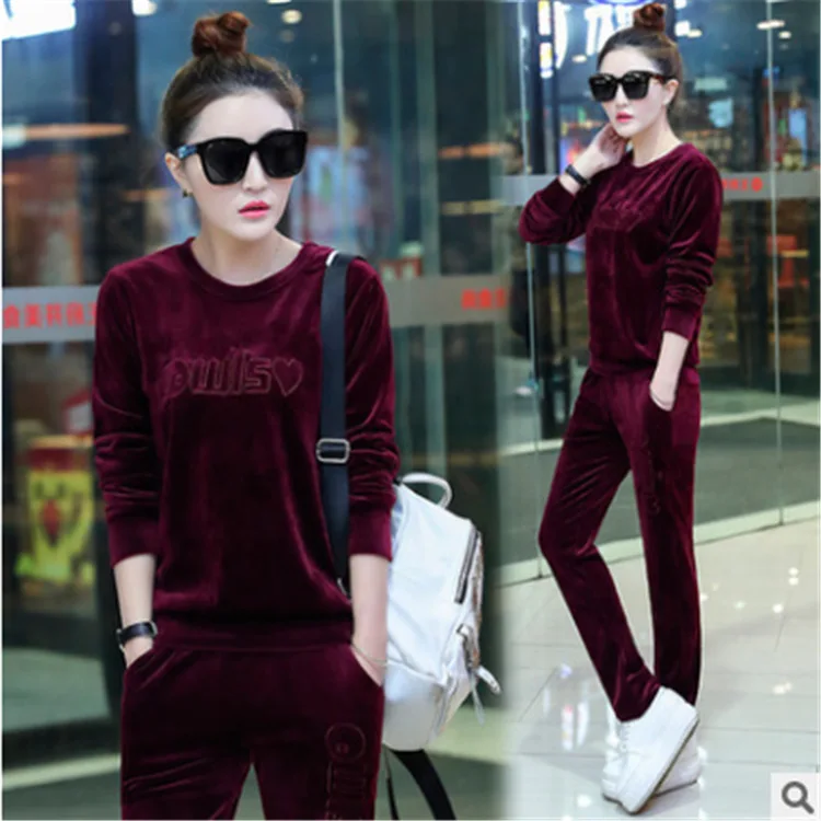 Sportswear Tracksuit  for Women Autumn winter Female Fleece Velvet Sweater Sweatshirt+pants Casual Running Jog Set Sports Suit