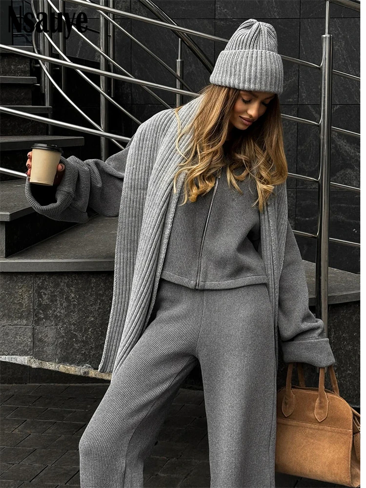 

Свитер Nsauye, вязаный женский комплект из 2 предметов, кардиган с длинными рукавами, топы + брюки с высокой талией, осень-зима 2024, новые повседневные наряды