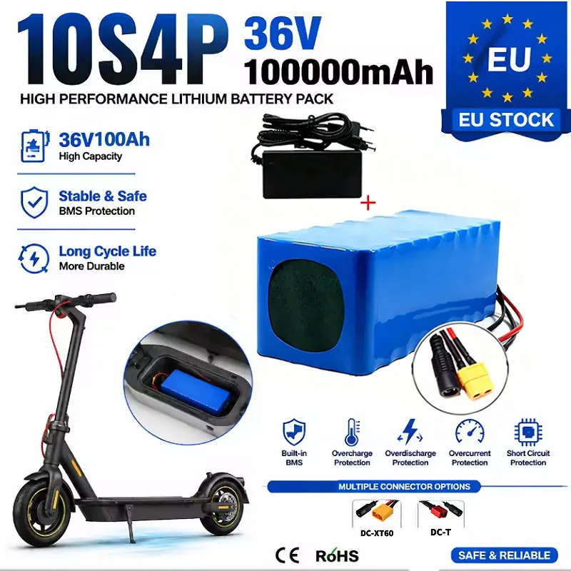 Pacco Batteria al Litio 2026 10S4P 36V 100Ah 18650 Ricaricabile con Connettore XT60 per Scooter Elettrico e Bicicletta Elettrica Magazzino UE