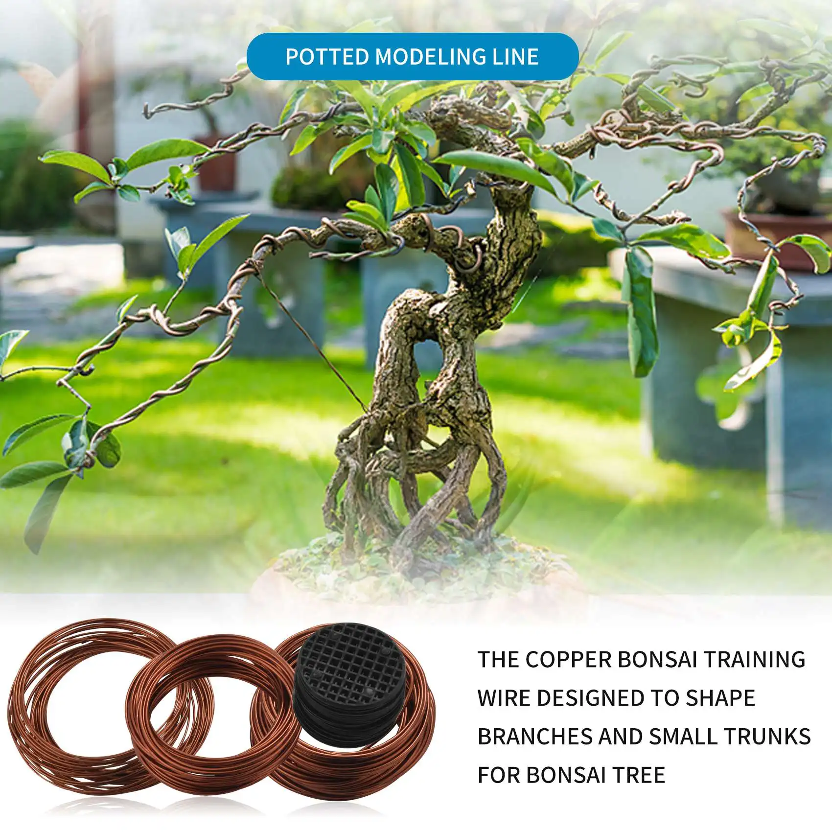 Bonsai Wire Set with Flower Pot Hole Mesh Pad,Copper Bonsai Training Wire for Bonsai Tree Kit 20 Plastic Mesh Mat Bronze