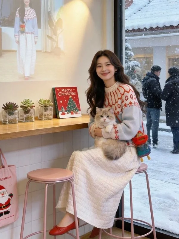 

Pastel Color Matched Sweet Sle Women's Set with f-length Skirt And Long Sve Top Korean Faion Spring Collection