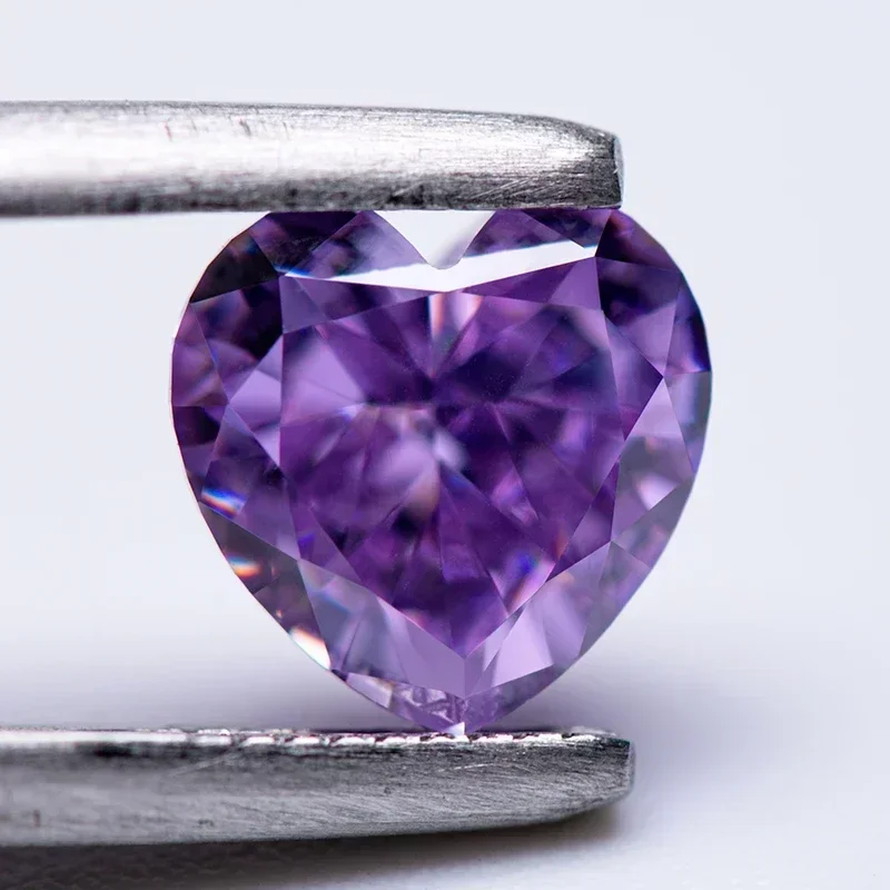 

Hot Sell TOP Cubic Zirconia Wholesale No Certificate Crushed Ice Cut Heart Shape Fancy Purple Color Charms Beads for Diy Jewelr