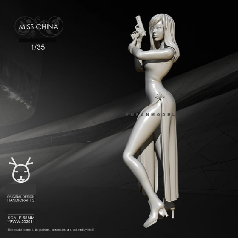 

55mm 1/35 Cheongsam Female Agent Resin Model Figure Gk Micro Miniature 3d Printed White Model Toy Unassembled And Unpainted Kit