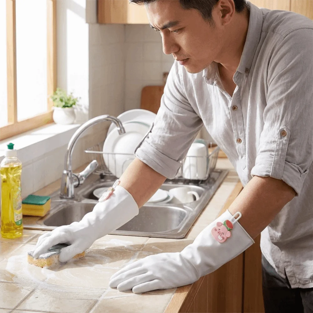 Comfortable Waterproof Dishwashing Gloves Piglet Pattern Non-Slip Nitrile Gloves Cartoon Tear-resistant Cleaning Gloves Kitchen
