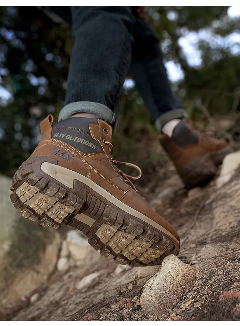 High-Top-Lederstiefel für Herren, atmungsaktive Desert Combat Boots, rutschfeste Outdoor-Wanderstiefel für Herren, Motorradstiefel, Arbeitsstiefeletten – Detail 16