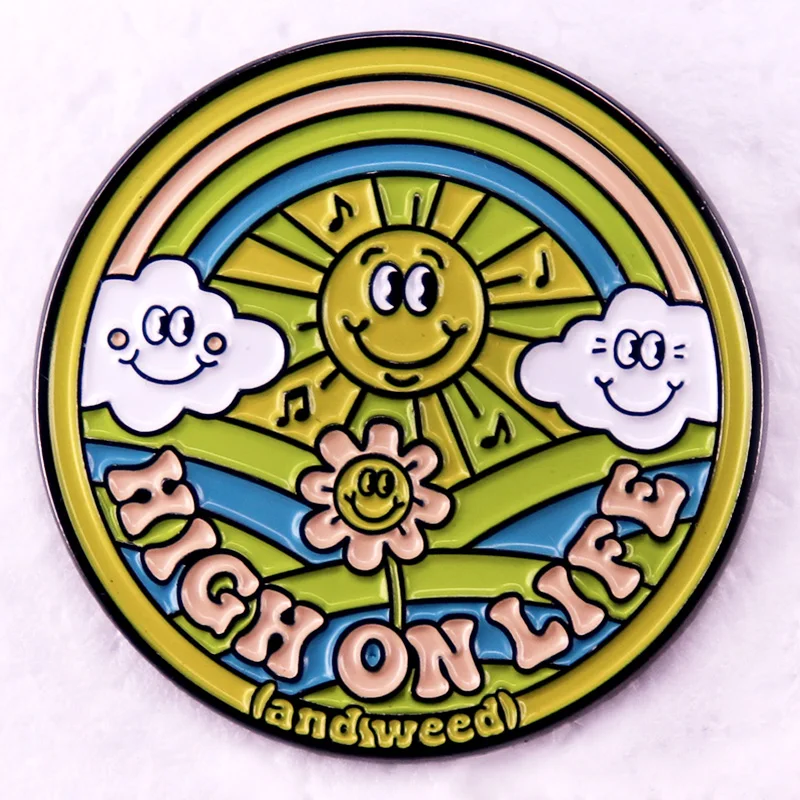 High on Life and Weed Button Badge Rainbow Enamel Pin Brooch Jewelry