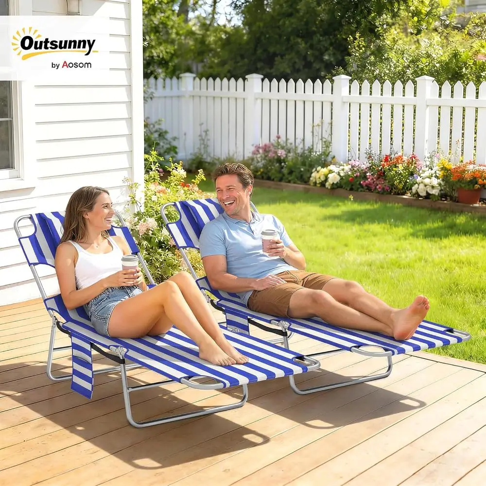 Chaise Lounge Chair Outdoor Set o 2 with ace Arm Hole, 5-Position Reclining ace Down Tanning Chair with Carry Strap, Side ket, P