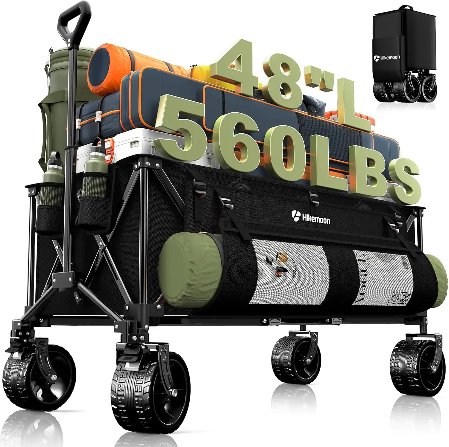 

300L Foldable Wagon Cart with All-Terrain Wheels, 560LB Capacity for Camping Beach Garden