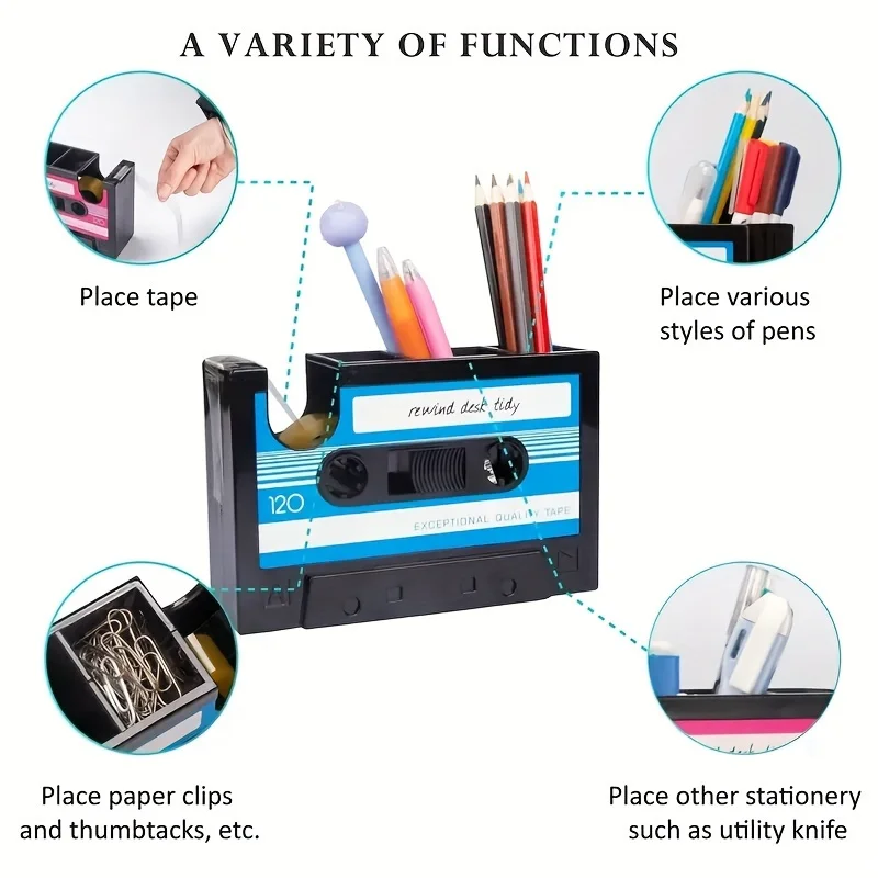 Porte-stylo à cassette de style rétro, fabriqué en matériau PE durable, adapté à une utilisation au 03 et au bureau