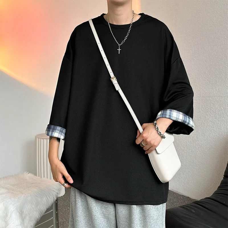 Summer Thin Seven-Quarter Sleeve T-Shirt Men's Large Size round Neck Trendy Brand Versatile Hong Kong Style Japanese System S...