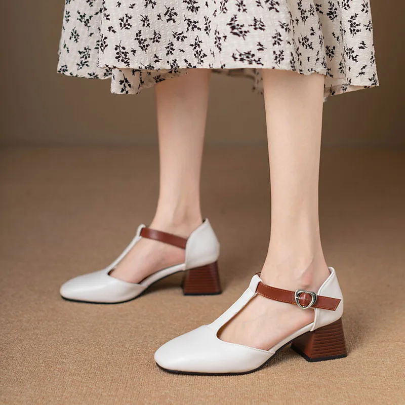 

Новая весенняя женская обувь с Т-образным ремешком, сандалии на массивном каблуке 5 см сбоку, женская офисная женская рабочая обувь, zapatillas de mujer WSH5271