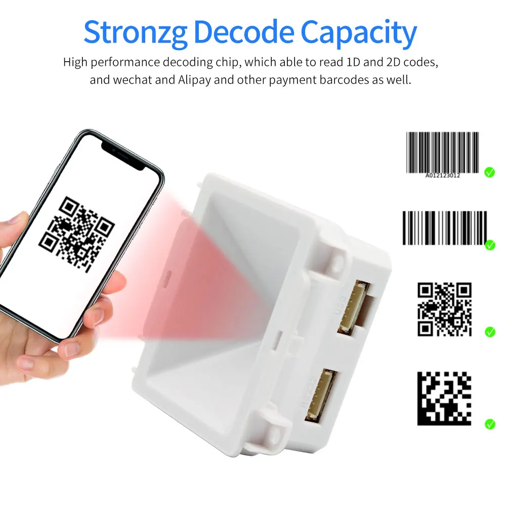 2D Barcode Scanner Bar QR Code Reader USB RS232 Interface Embedded Mounted Reader for Multiple Use Scenarios