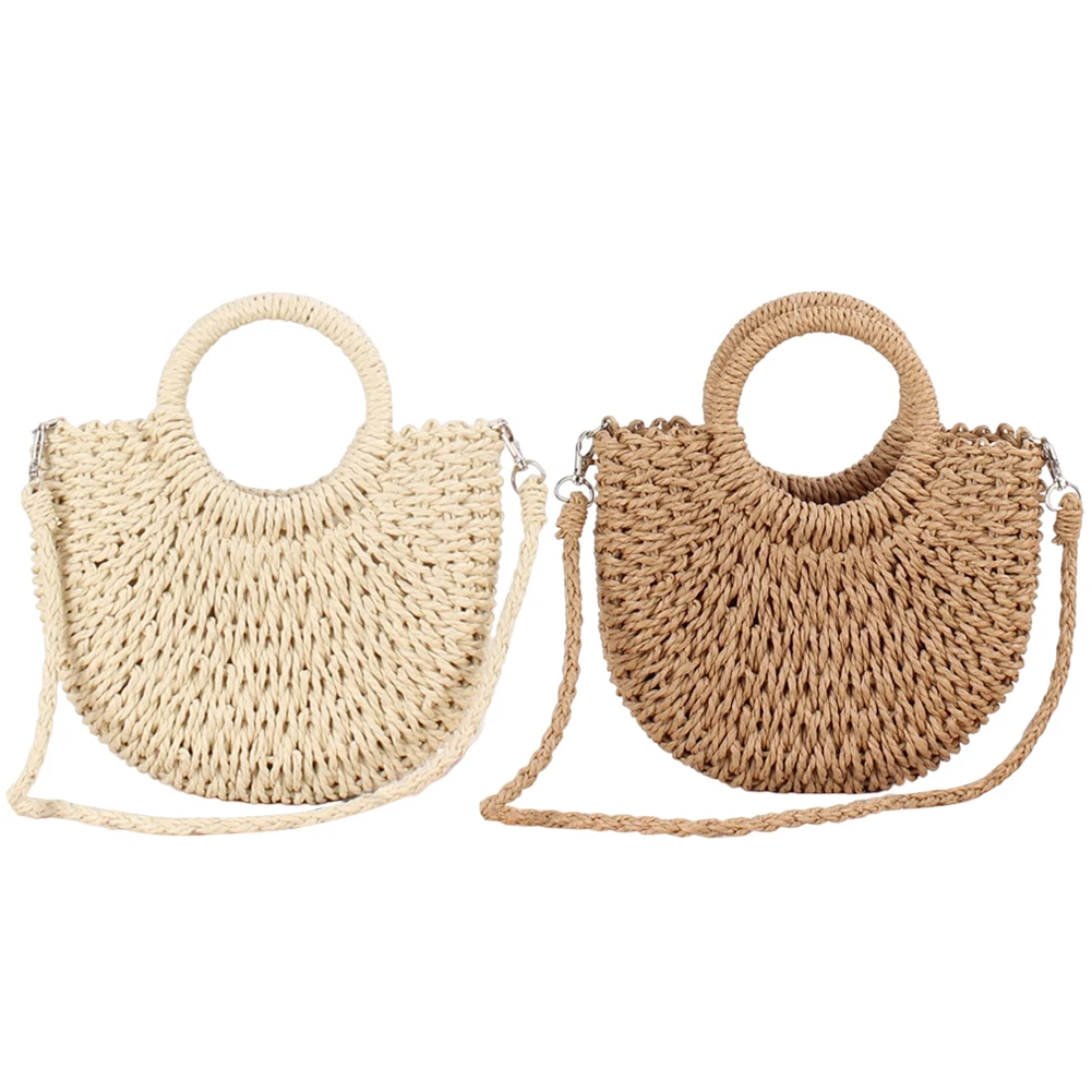 

Women Semicircle Top-Handle Bags Handmade Woven Small Tote Bags Fashion Casual Simple Holiday Vacation Straw Bags