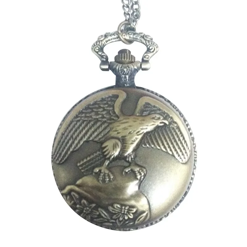 

Bronze Vintage Dapeng Wings Classic White Face Quartz Pocket Watch Flip Eagle with Necklace