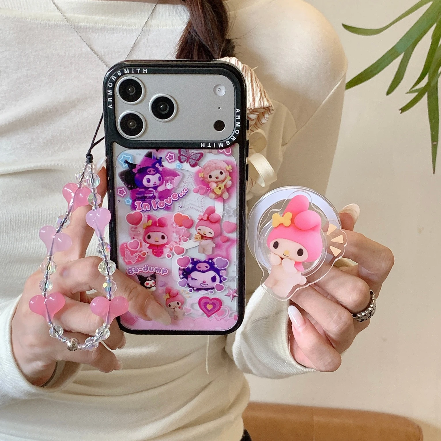 

Cute Cartoon Kurome Melody Magnetic Stand Phone Case for iPhone 11 12 13 14 15 16 17 Pro Max plus Air Cover with Hinged Fundas