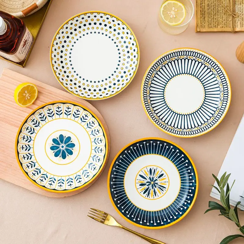 4Pcs Retro Nordic Simple Sauce Ceramic Dishes Seasoning Dish Snack Plates Fruit Sushi Bowl Tableware Dinnerware Kitchenware Set