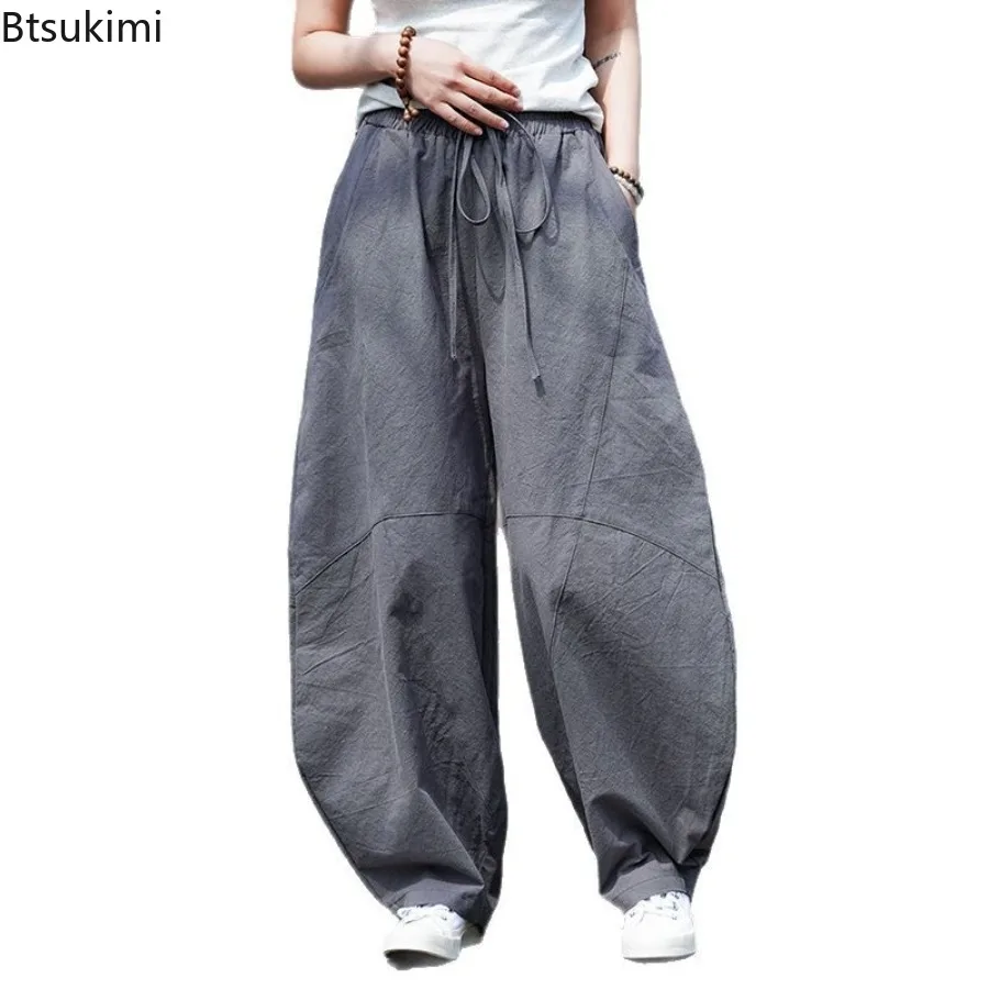Chinese Style Linen Summer Men's Cotton and Linen Hemp Wide-leg Pants Retro Loose Pants Outdoor Travel Leisure M-5XL Plus Size